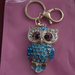 Blue Crystal Owl Keychain Women's Accessory